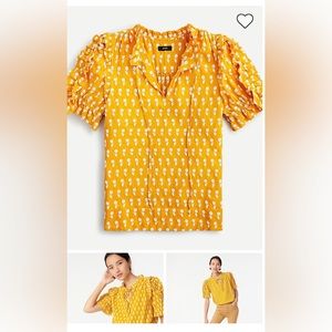 J. Crew Ruffle Sleeve-Cotton Voile Top In Floating Sunflowers Size XL